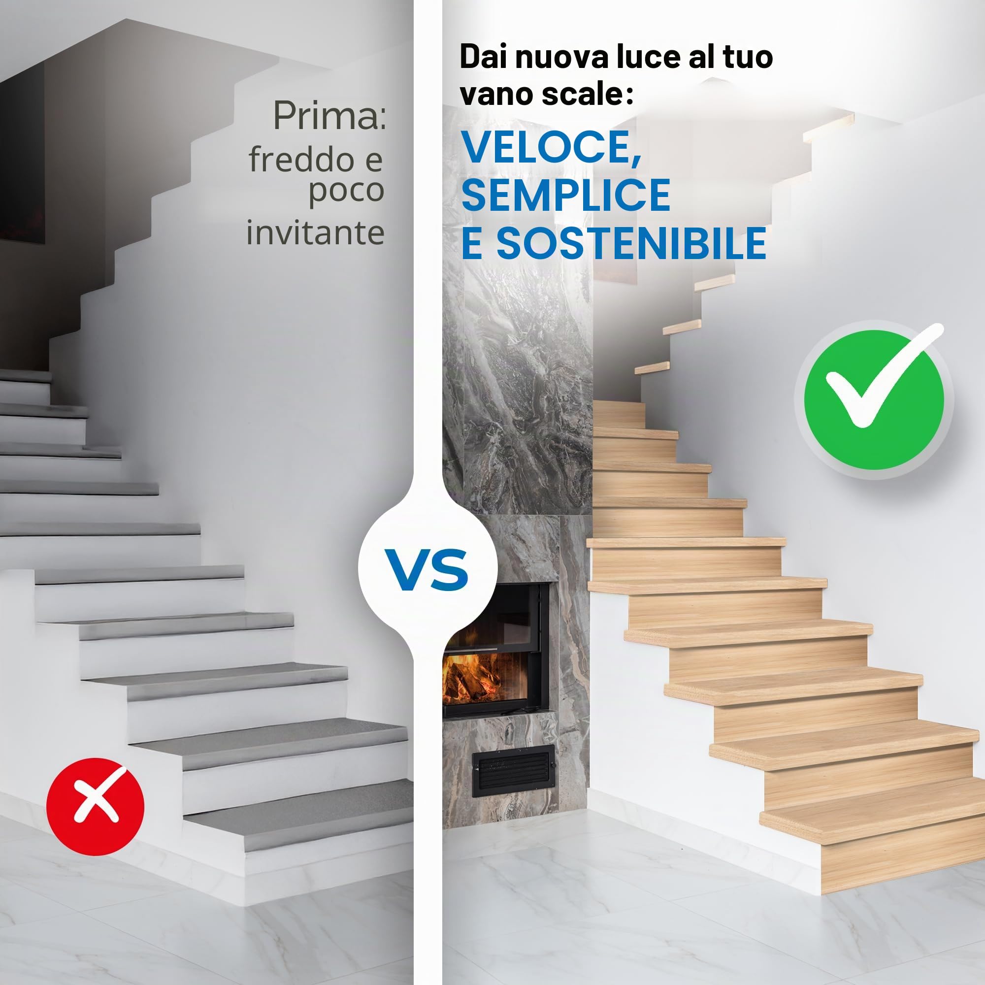 Livelli effetto legno per ristrutturazione delle scale, rivestimento in laminato per interni delle scale, gradini di regolazione per ristrutturazione, design moderno in 5 decorazioni, facile da pulire