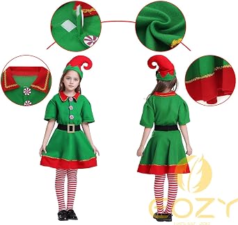 Christmas Elf Costume for Girls Boys,Christmas Velvet Dress Festive Outfit for Girls Boys