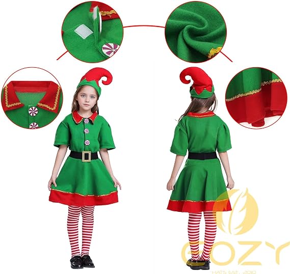 Christmas Elf Costume for Girls Boys,Christmas Velvet Dress Festive Outfit for Girls Boys