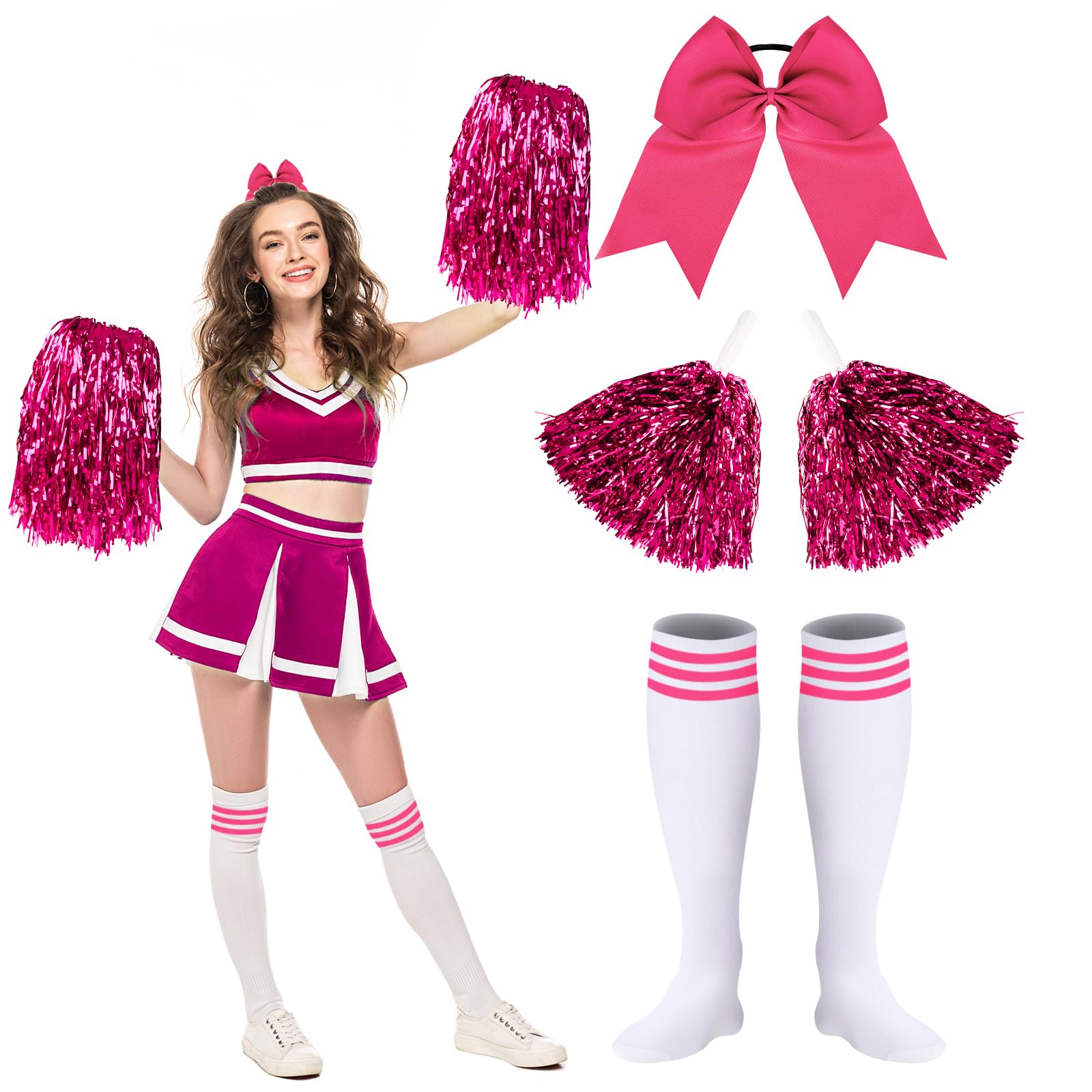 4 PCS Rose Red Cheerleader Ball Kit with Socks and Bow Sports