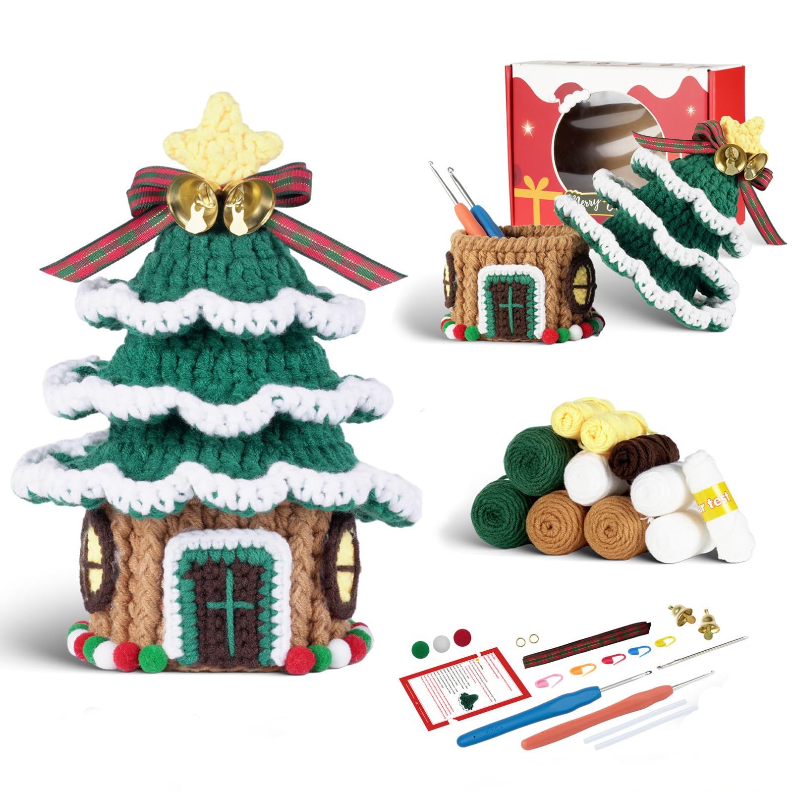Kit De Crochet Pour Débutants - Maison De Noël, Ornement * Kit De Matériel De Crochet Avec Accessoires De Couleurs Aléatoires, Inclut Des Instructions