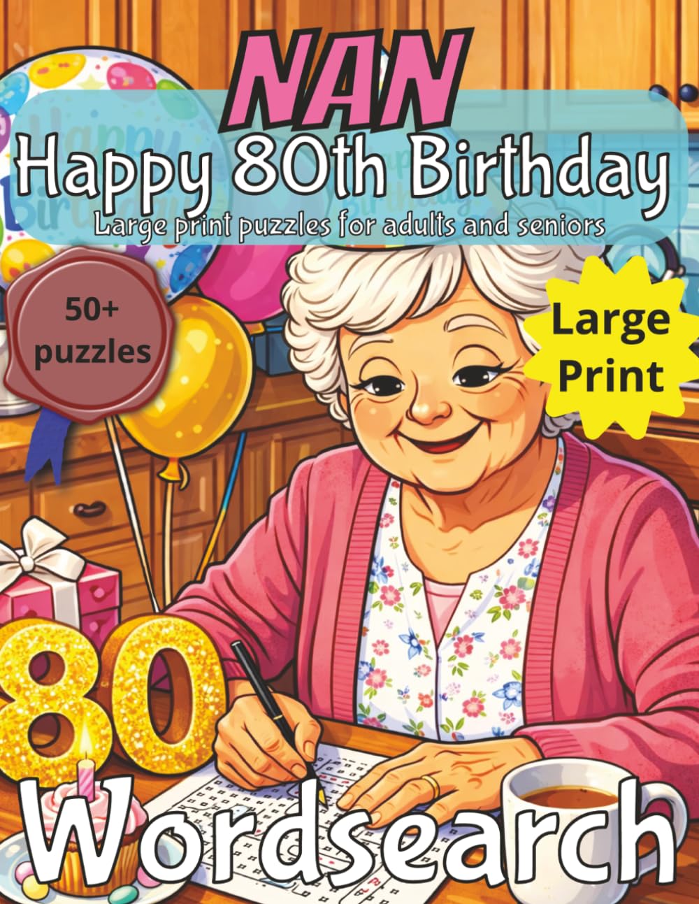 Happy 80th Birthday Nan Word Search: 80th Birthday Gift Nan UK | Gifts for Grandma Present for Senior | 80 Year old Gift | 80th Gift for Women | ... | Fun Gift Elderly | Grandma 80th Present