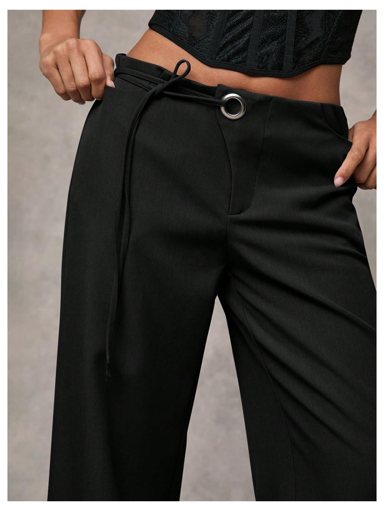 GORGLITTER Women's Low Rise Waisted Dress Pants Wide Leg Straight Trousers Work Slacks Pants Business Casual Outfits