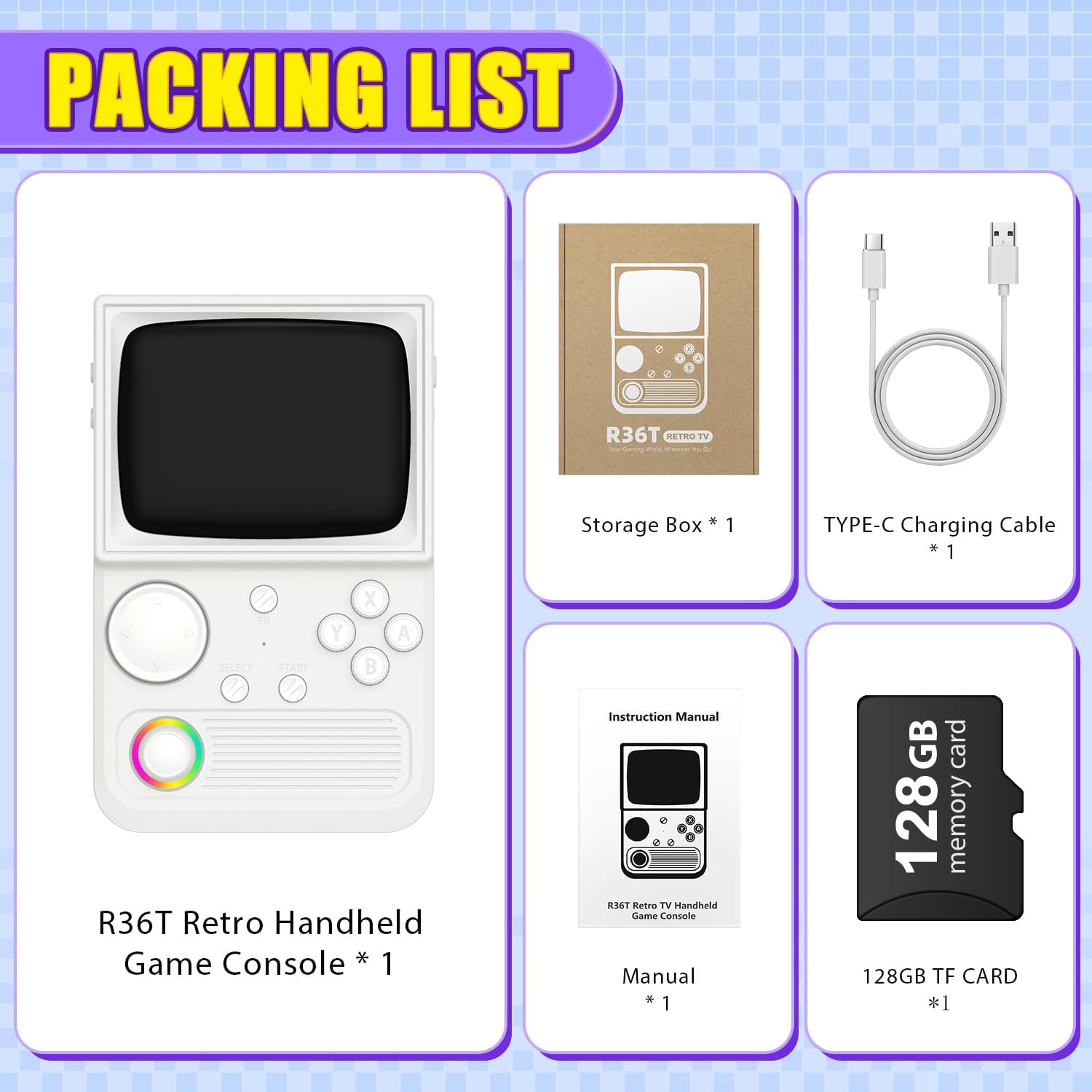 R36T Retro Gaming Console, 3.5'' IPS Screen CRT-Inspired, Handheld Game Console with 22000+ Classic Games Supports WiFi Networked Fighting and OTG, 3500mAh Battery, with Portable Case(White 128GB) - Image 8