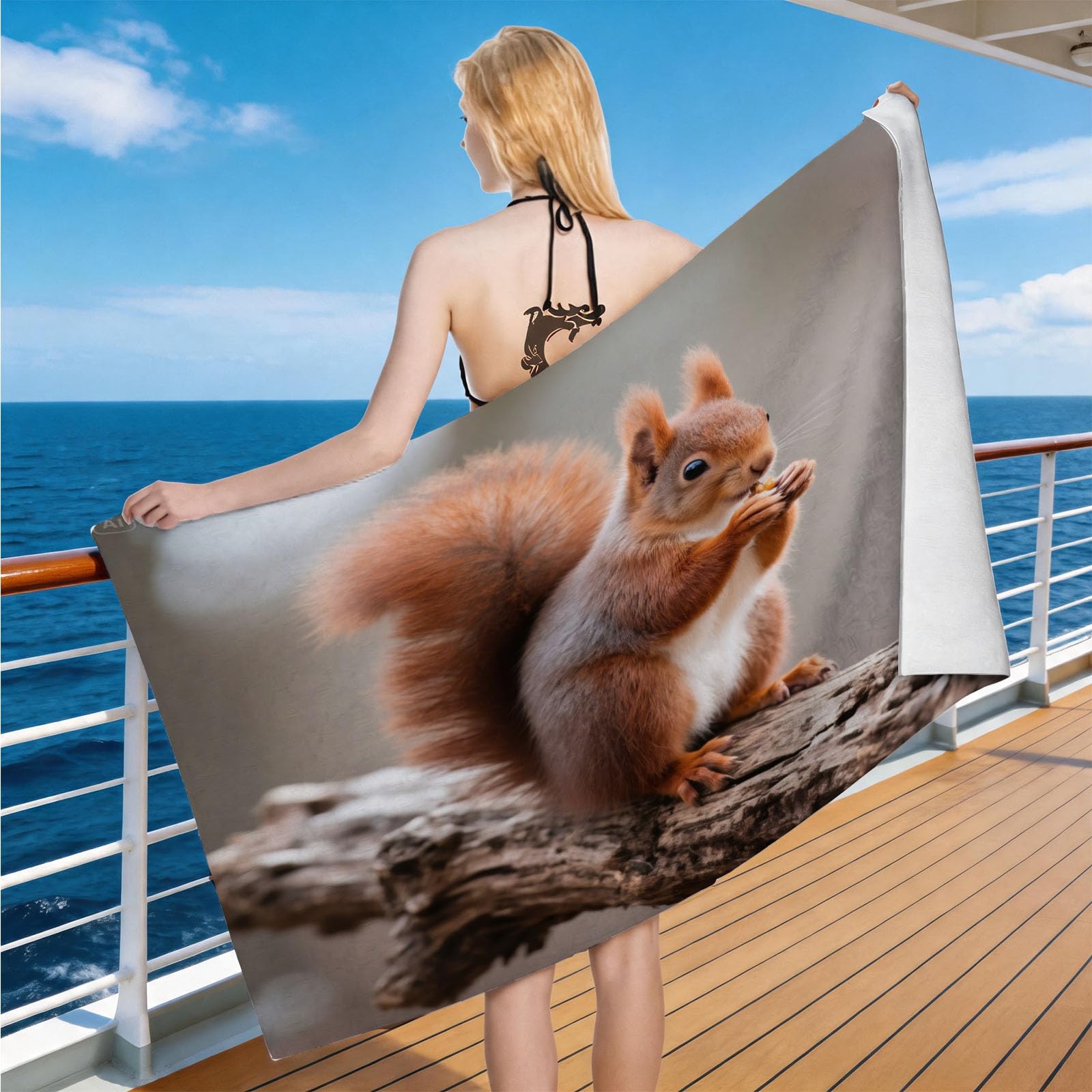 Hongduo Microfiber Quick Dry Beach Towel Squirrel, 3D Cute Lovely Beach Towels Absorbent Fast Drying Bath Towels, Travel Camping Gym Swimming Bathroom (90x180cm)