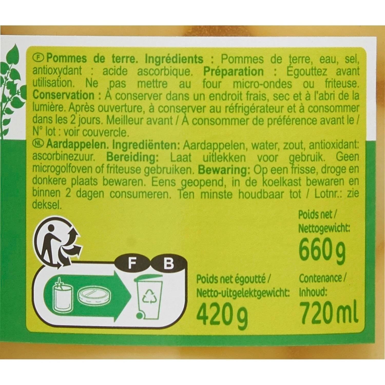 CARREFOUR CLASSIC' - Pommes de Terre en Conserve - Le Bocal de 420g Net Égoutté - 660g - Le Lot De 4