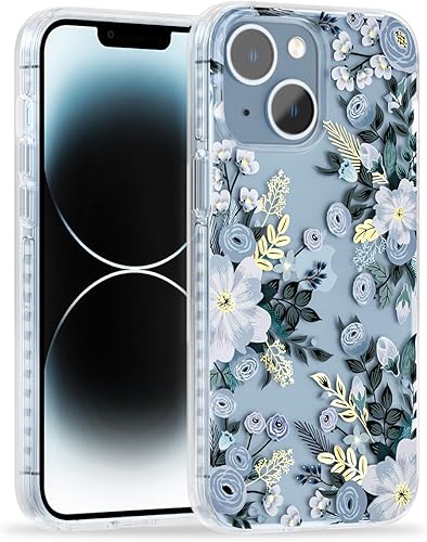 Funda para iPhone 14 Plus con diseño floral de Nemophila azul, bonita funda transparente para teléfono para mujeres y niñas protección contra caídas