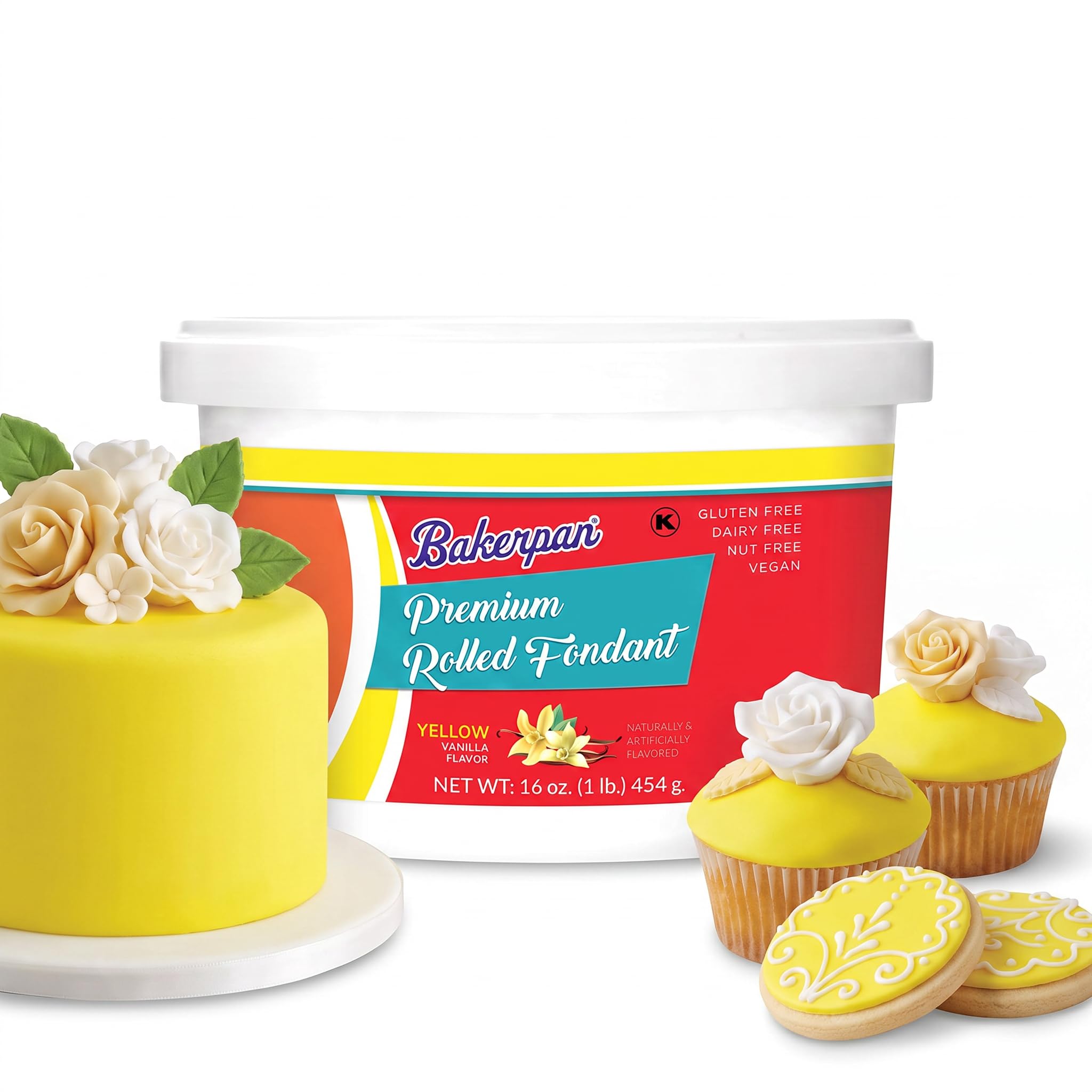 Bakerpan Premium Rolled Yellow Fondant For Cake Decorating - 1 Pound
