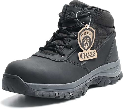 OUXX Botas de trabajo para hombre, con puntera de acero deslizante, de cuero, impermeables, antideslizantes, a prueba de pinchazos, antiestáticas,