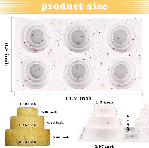 Miniatura 2 de Sakolla Paquete de 2 moldes de 3 niveles para tartas, sin BPA, 6 cavidades de silicona para pasteles, formas para hornear pasteles, tartas, brownie