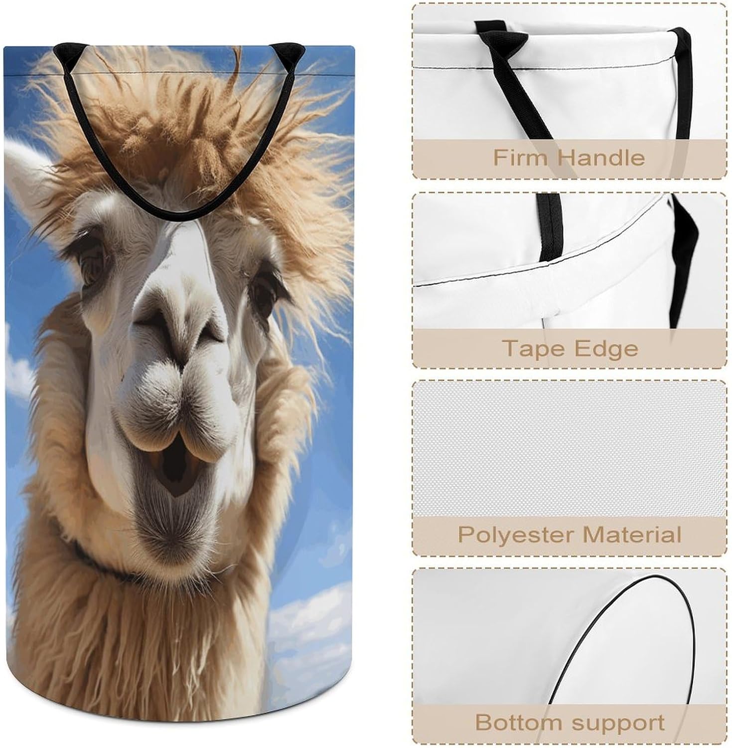 Funny Alpaca Llama Laundry Hamper with Handles Waterproof Collapsible Laundry Basket Large Lightweight Round Dirty Clothes Hamper for Home Dorm Bathroom Decor
