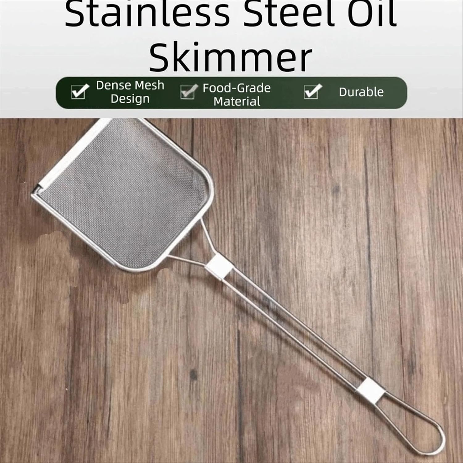 Oil Skimmer Spoon, Fine Mesh Strainer with Long Handle Colander, Stainless