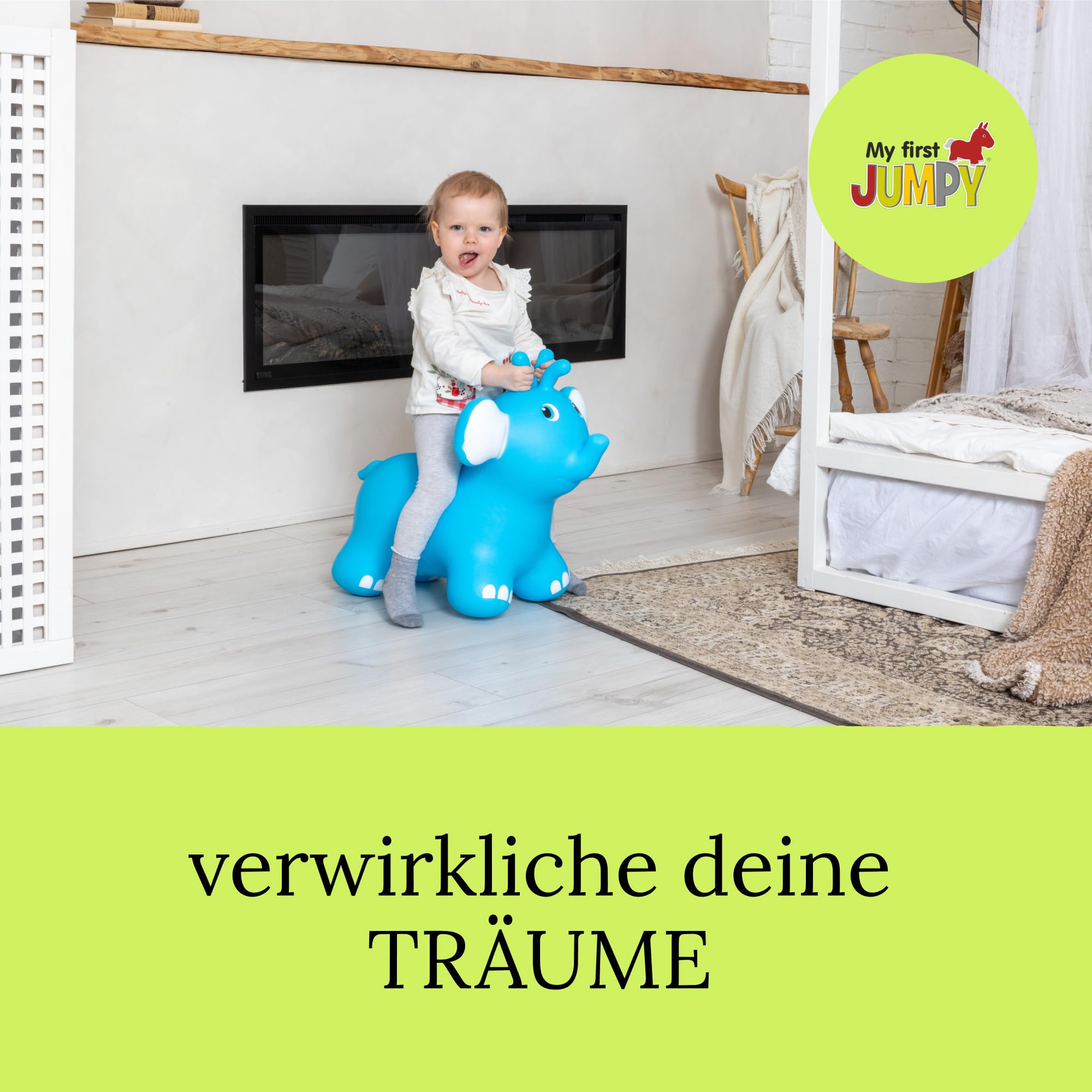 Gerardo´s Toys Jumpy Elephant Blue (Kinderspielzeug, Hüpfball Elefantenfigur, für draußen und drinnen, ab 12 Monaten, belastbar bis 100 kg) GT69362