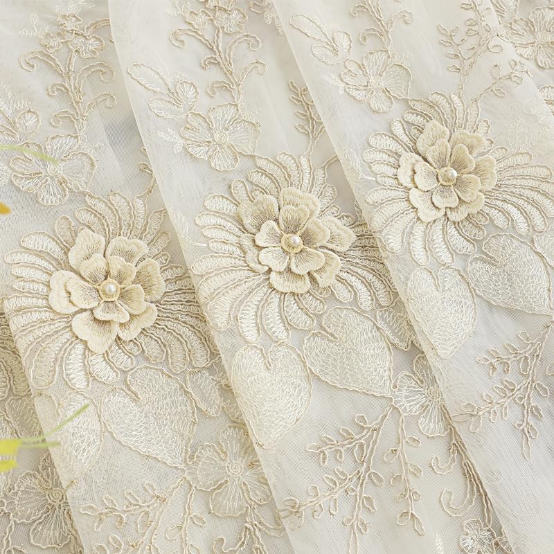 Miniatura 5 de Cortina transparente bordada de lujo de estilo europeo con cenefa para sala de estar, ojales en la parte superior, 1 panel, elegantes cortinas