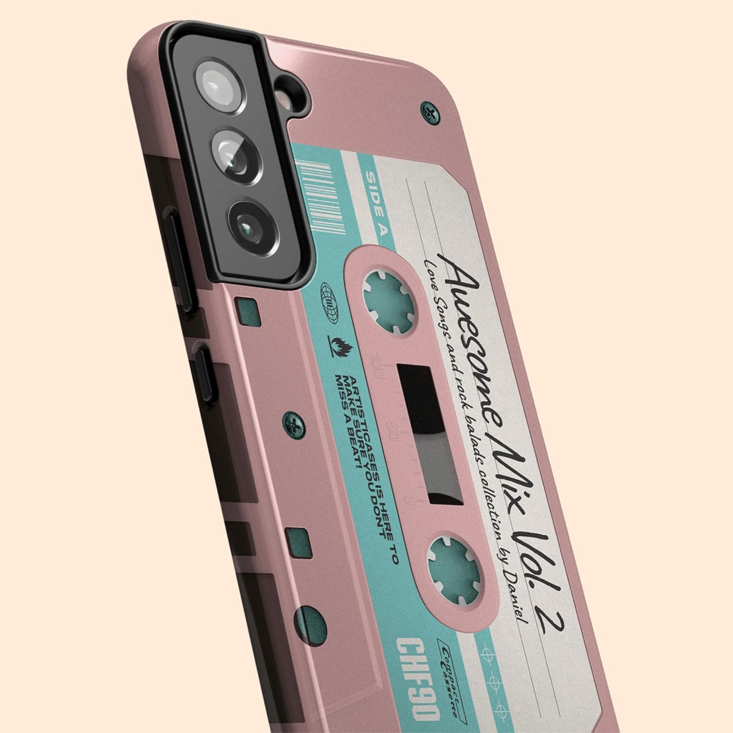 Custom Retro Cassette Tape Case, Personalized Audio Mixtape Case, Compatible with Samsung Galaxy S26 Ultra, S25 Plus, S24, S23, S22, S21, S20‎ - Pink