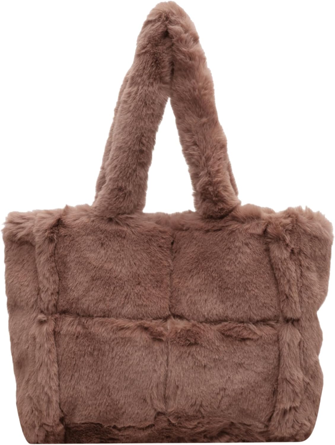 Soft Faux Fur Large Shoulder Tote Bag for Women Plush Handbag and Purse Furry Top Handle Bag