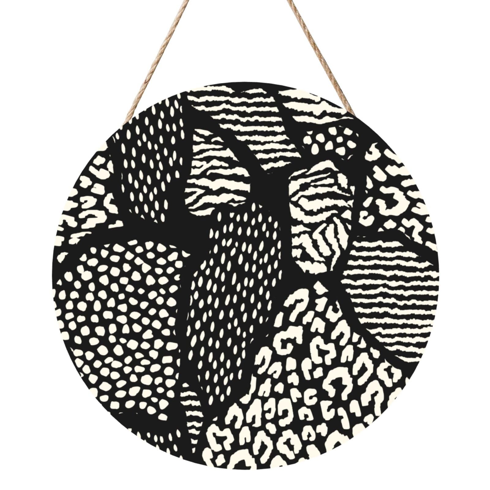 InOmak Geometric Animal Print, Round Wood Panel Painting 12 in, Wall Hanging Painting For Home