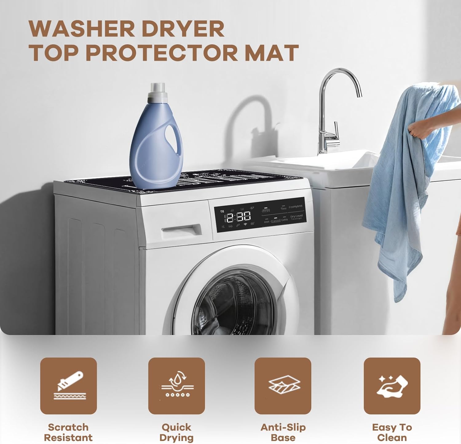 2 PCS Washer Dryer Topper, 26'' x 26'' Washer and Dryer Covers for The Top, Protective Silicone Rubber Mat, Non Slip Quick Drying Washer Dryer Cover for Home Kitchen Laundry Room