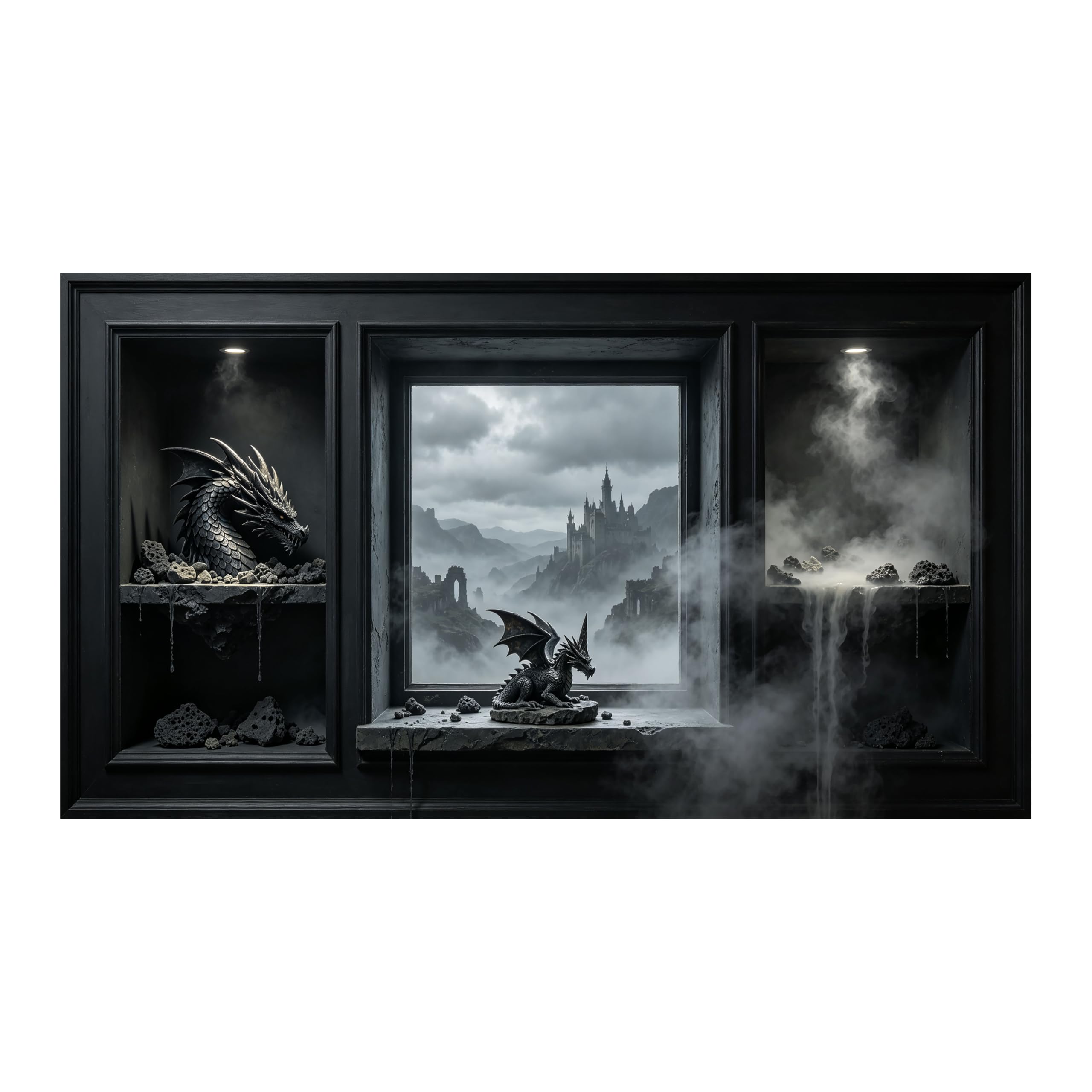 Yzpallescene Art260711025 3D Framed Wall Art Gothic Dragon Castle Misty Landscape Relief Effect Large Size Selfadhesive Removable Wall Decor Prints Artwork For Living Room Bedroom Office