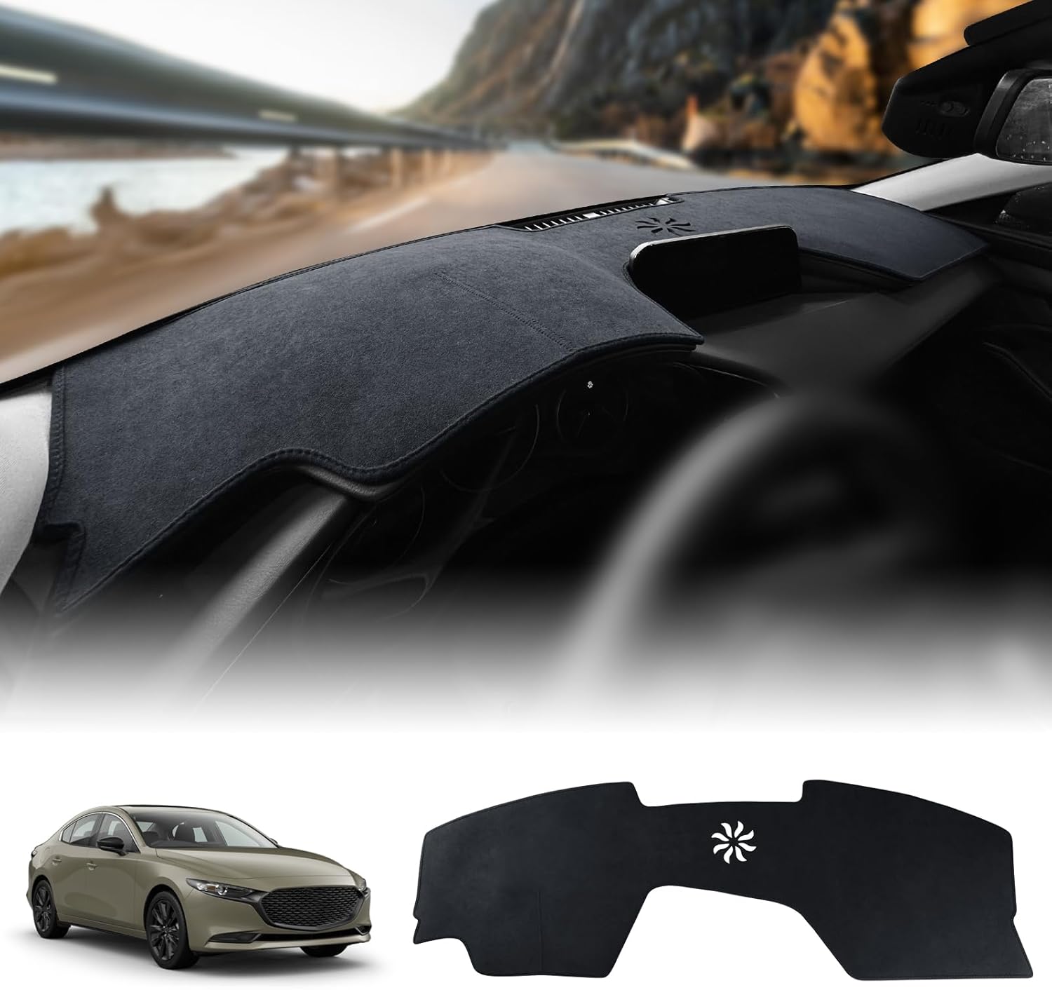 KUNGKIC for Mazda 3 2019-2025 Dash Cover Custom Interior Dashboard Pad Carpet Mat Flannel Sunshield Protector Pad Accessories Non-Slip Black (Without HUD)