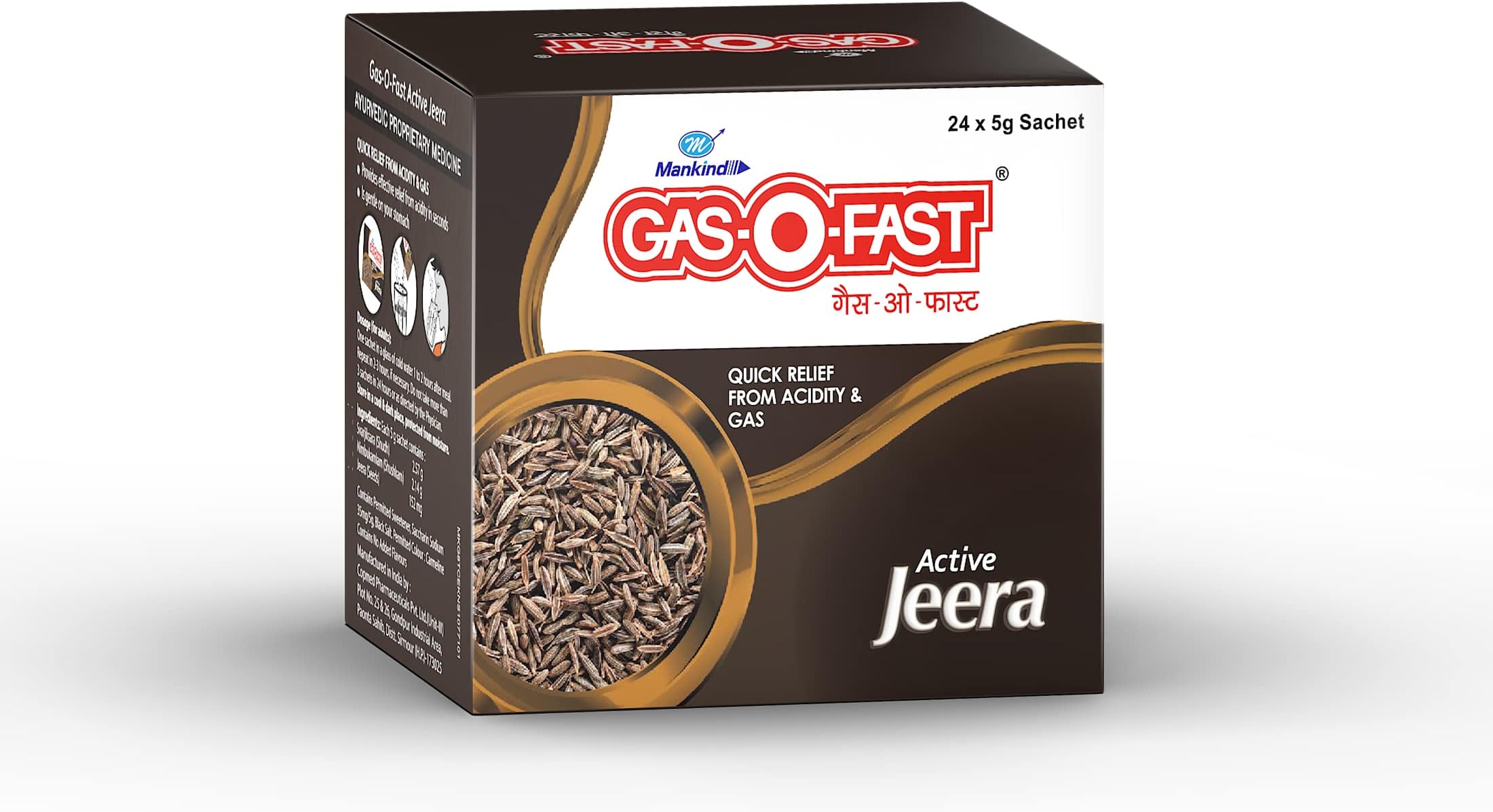 Gas-O-Fast For Relieving Acidity, Active Jeera- 5 g Sachet (Pack of 24)