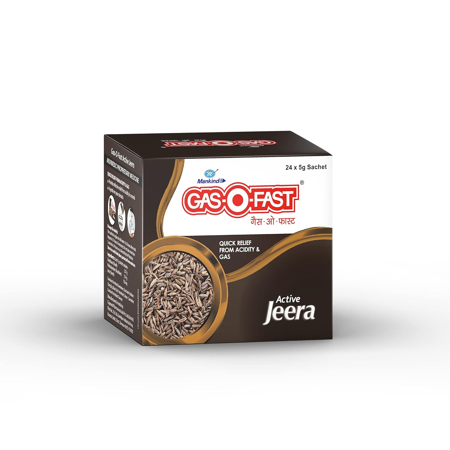Mankind Gas-O-Fast For Relieving Acidity, Active Jeera- 5 g Sachet (Pack of 24) Mankind Gas-O-Fast For Relieving Acidity, Active Jeera- 5 g Sachet (Pack of 24)