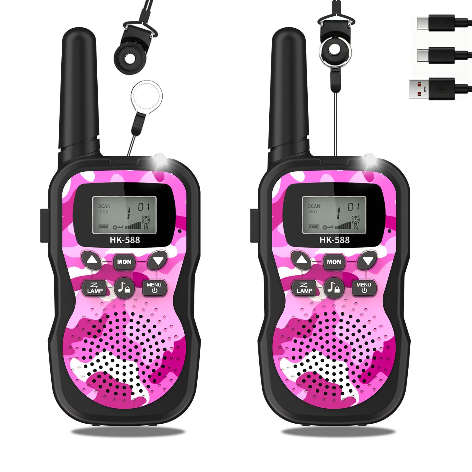 2er Set Walkie Talkie Kinder Aufladbar, 8 Kanäle, 48h Betrieb, Taschenlampe, 3 Kilometer Walkie Talkie Set，Geschenk für Jungen & Mädchen ab 3 Jahren – ideal für Camping, Spielplatz & Spielen