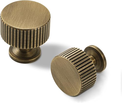 Miniatura 13 de Paquete de 5 pomos de gabinete de cocina de latón macizo, tiradores de cajón de oro mate, diámetro de 1-1/10 pulg. 28 mm, manijas modernas