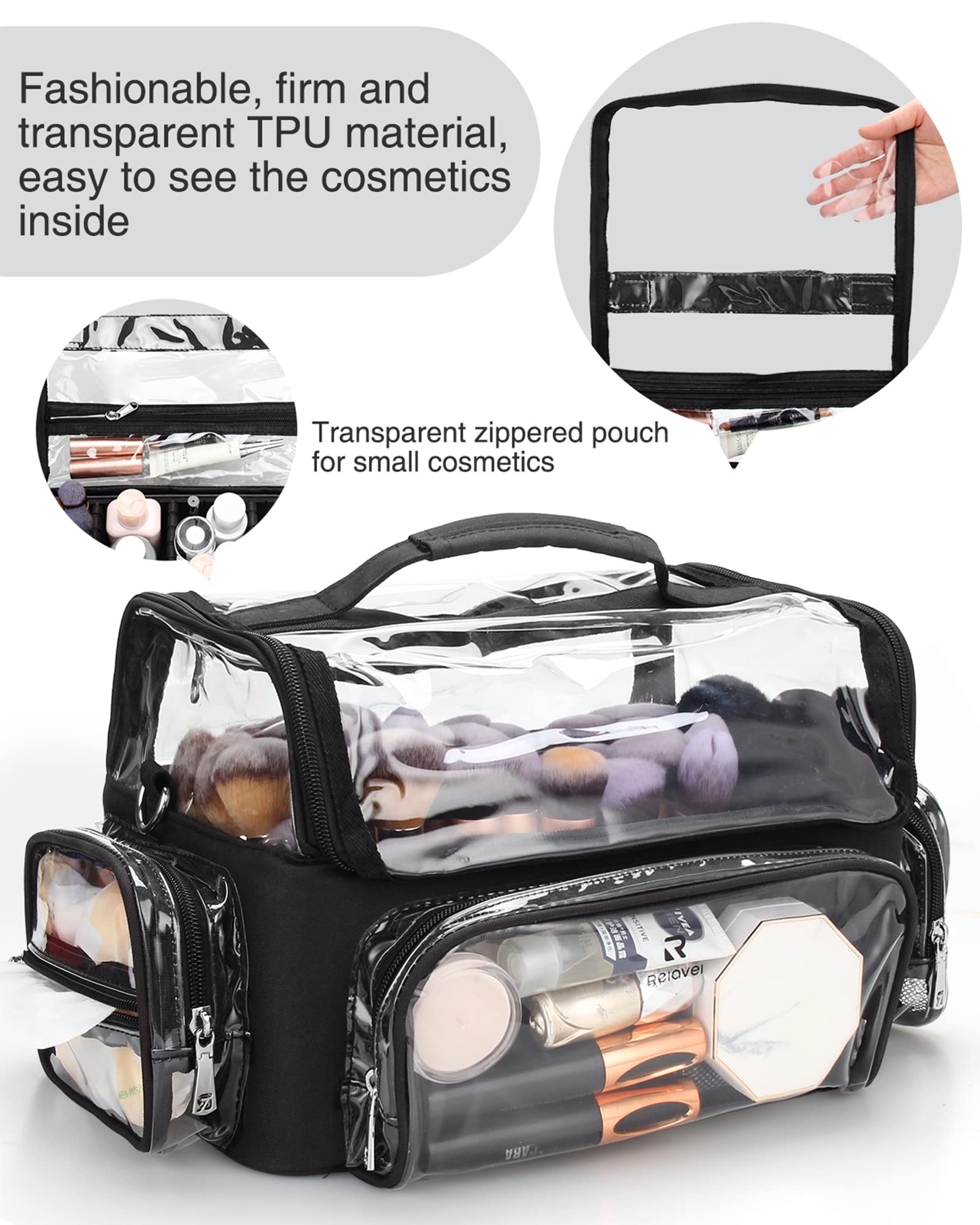 Relavel Trousse de maquillage,Extra large,Porte-pinceaux de maquillage professionnel,Pour artiste de maquillage, Noir , Boîte de rangement cosmétique professionnelle