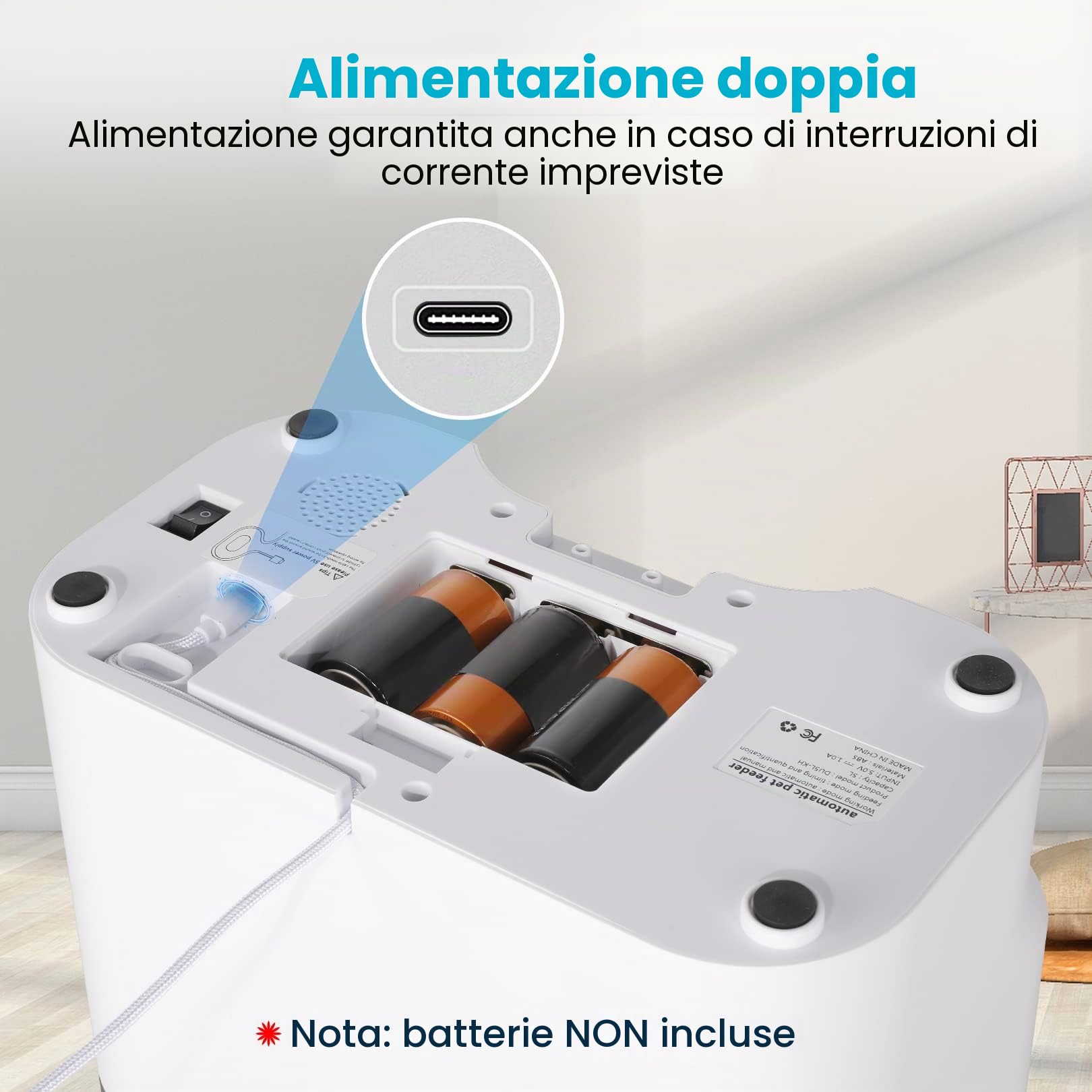 Sailnovo Mangiatoia automatica per due gatti, cibo intelligente per gatti automatico, promemoria vocale, fino a 80 porzioni e 4 pasti al giorno per gatto e cane, bianco 5L