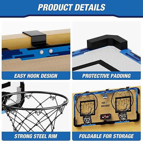 Miniatura 5 de HYES Juego de baloncesto para 2 jugadores, doble tiro sobre la puerta, mini aro de baloncesto para interiores con marcador, juguete de baloncesto