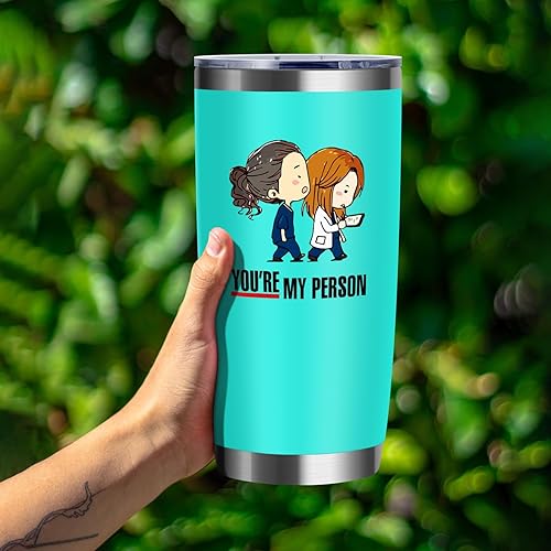 Miniatura 4 de ATHAND Vasos aislados personalizados de 20 onzas con tapa y pajita, taza de acero inoxidable de doble pared con texto en inglés "You Are My Person",
