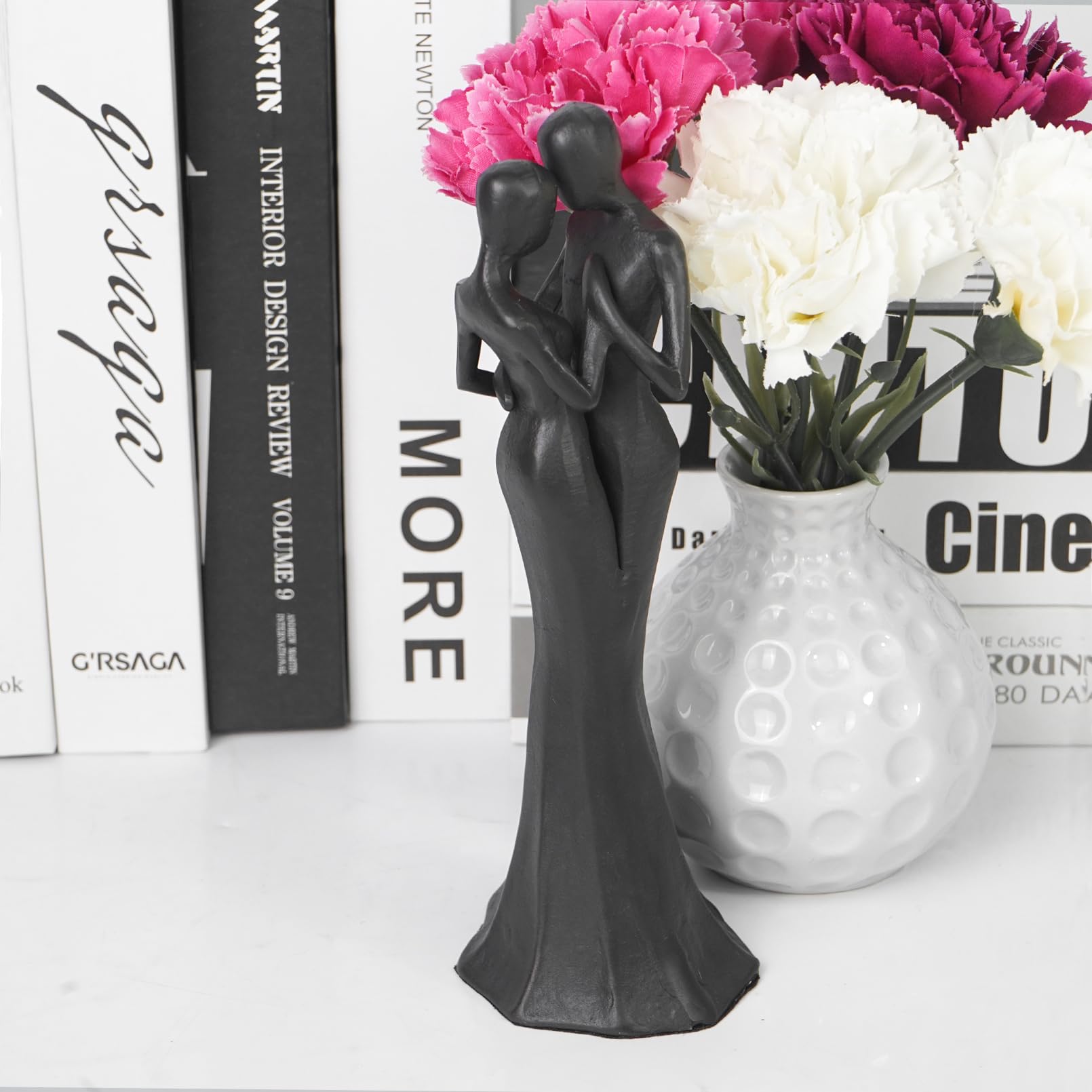Aoneky Estatua de Pareja Enamorados - Figura de Amor, Escultura Moderna Abstracta de Hierro Fundido, Decoración para Hogar Salón Habitación, Regalo Original para San Valentín Aniversario Boda, Negro