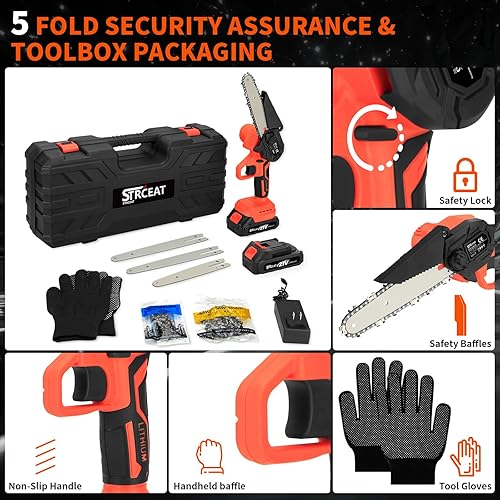 Miniatura 7 de Mini motosierra inalámbrica, de 8 y 6 pulgadas, sin cable, de mano con 2 baterías, portátil inalámbrica para cortar madera, proyectos de recorte,