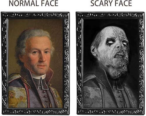 Miniatura 2 de LUMEKO Paquete de 4 marcos de fotos en movimiento de cara cambiante en 3D para decoración de fiesta de terror, decoración de castillo, decoración