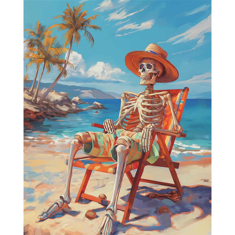 Natuyalo Paint by Numbers Kit for Adults - Skeleton Man DIY Adult Paint by Number Kits Summer Beach Acrylic Canvas Painting for Adults Beginners Kids