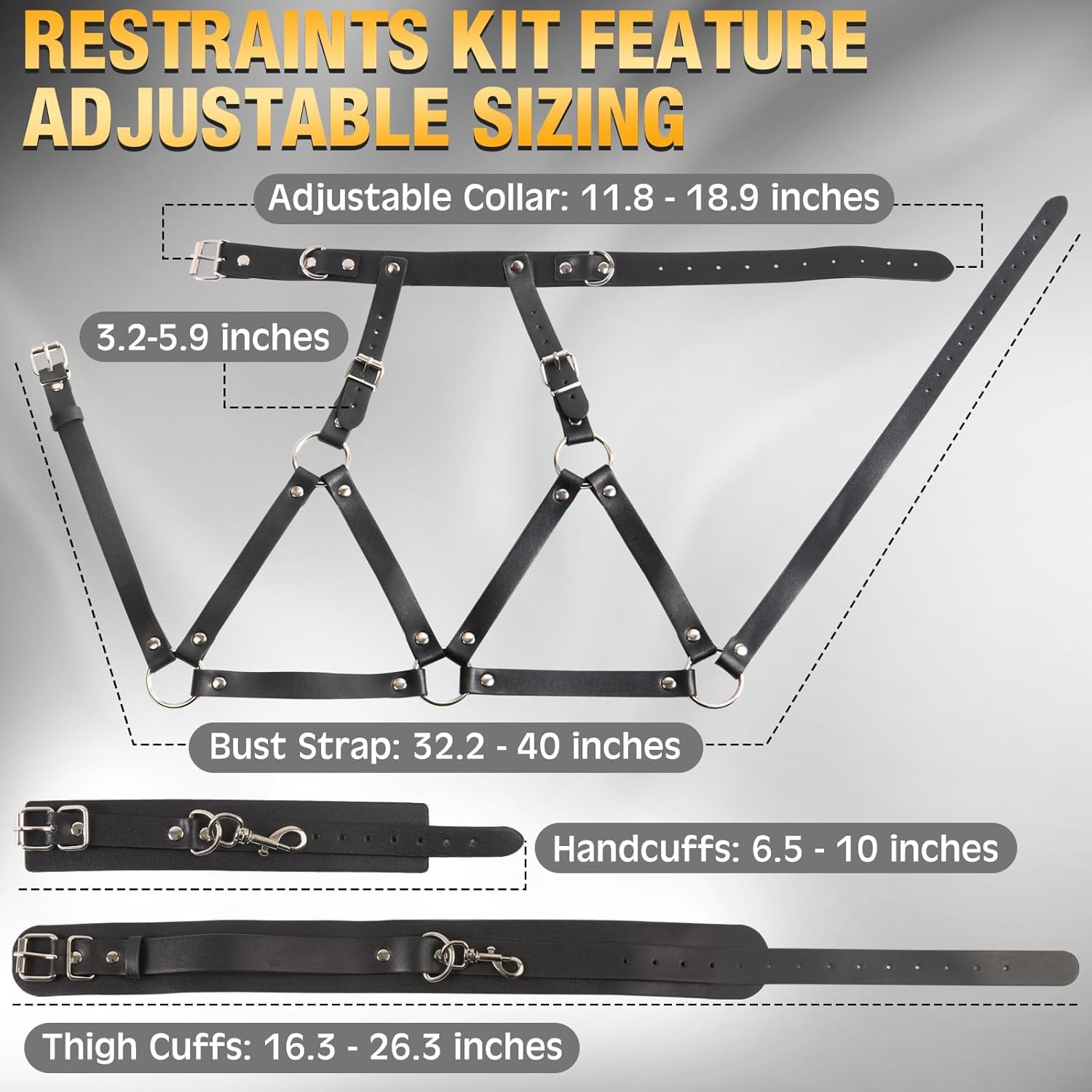 Ceintures tendance - Corsets, Bretelles, Sangles de poitrine en cuir, Menottes et Menottes pour les cuisses, Sous-vêtements pour femmes, Jeux de rôle et Jouets pour couples (Noir)