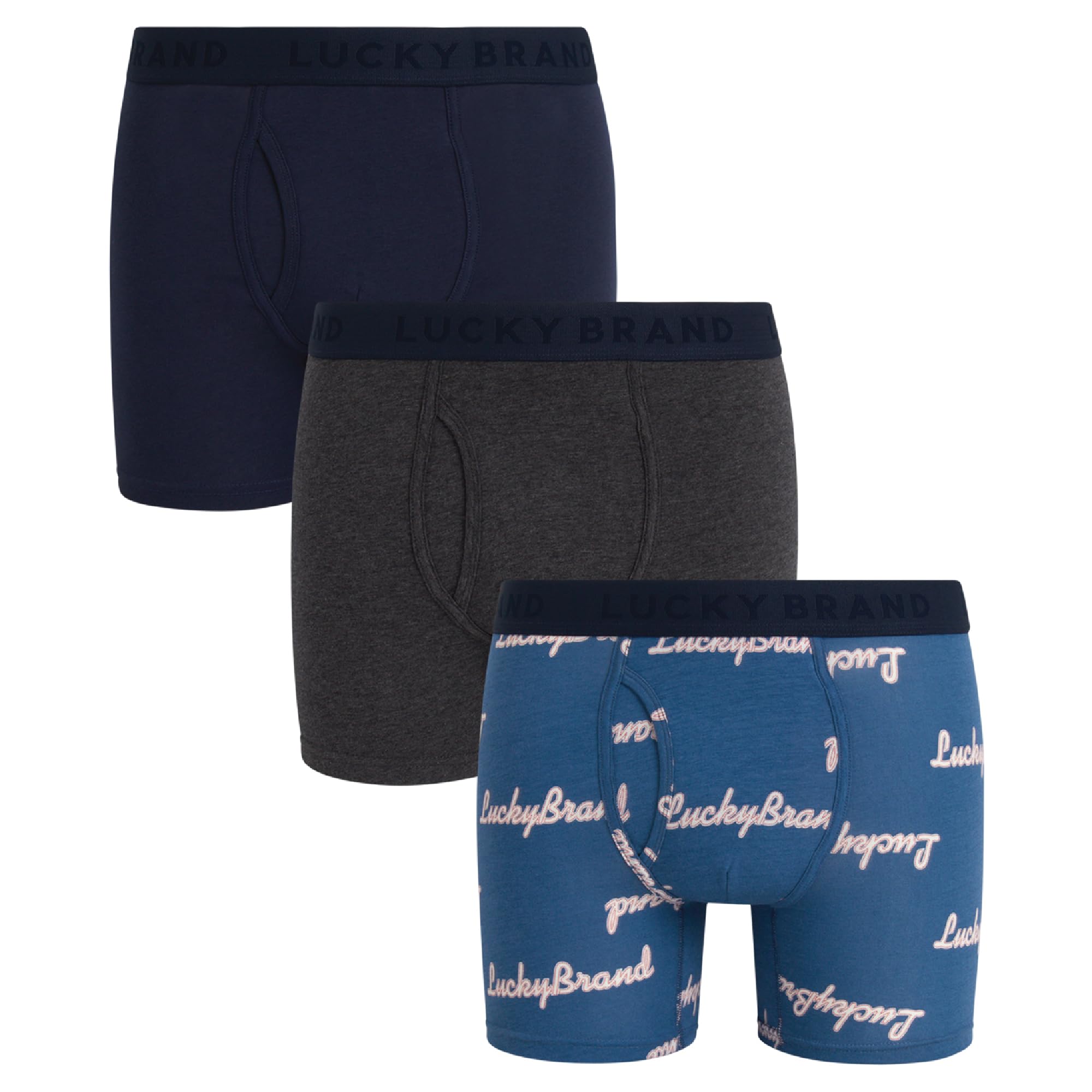 Lucky Brand - Boxer da uomo in cotone elasticizzato leggero (confezione da 3)