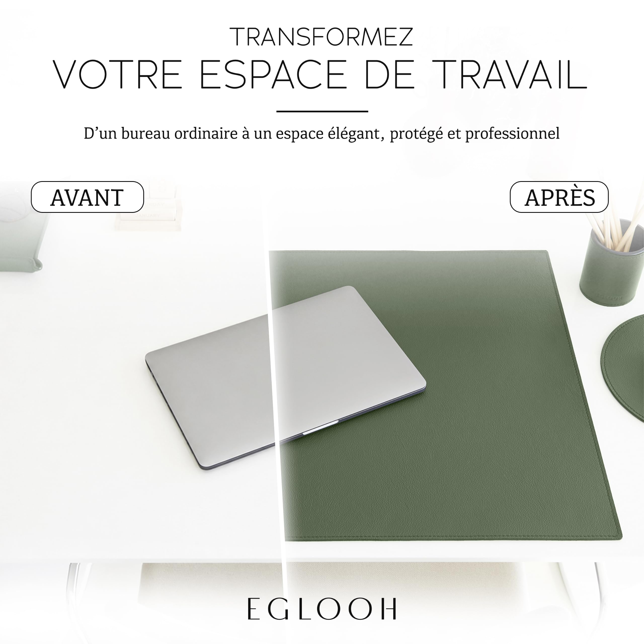 Eglooh - Palladio - Sous main bureau cuir véritable Angles Carrés - Tapis de bureau XXL, Grand tapis de souris antidérapant - Set bureau Fabriqué en Italie