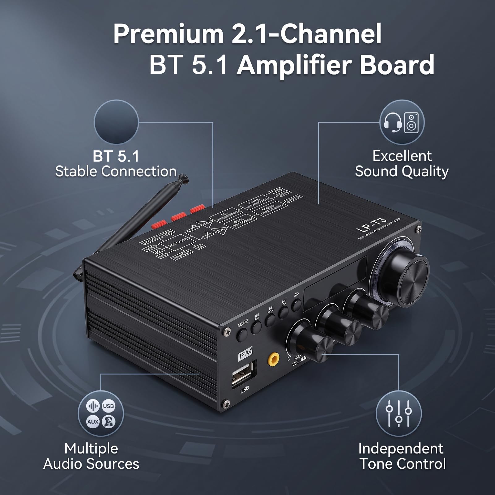 Carte Amplificateur de Puissance Bluetooth 2.1 Canaux 5.1 (Prise UE)