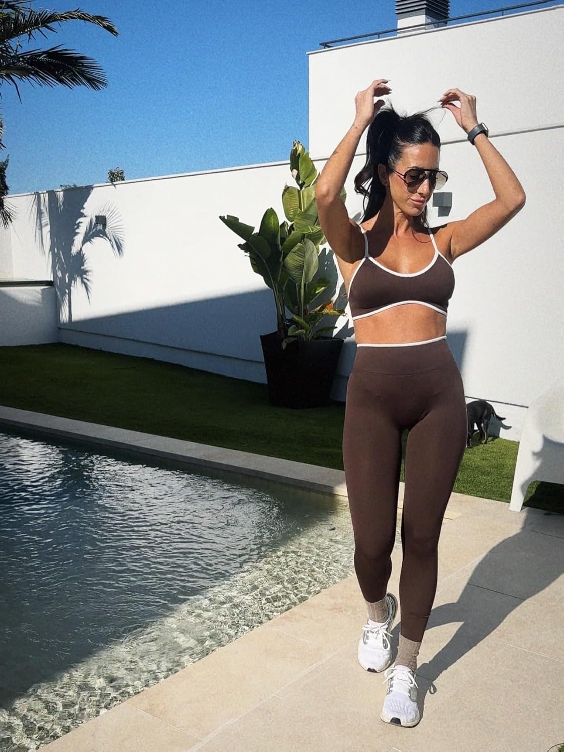 JUVOME Womens Workout Sets 2 Piece Contrastline Sports Bra Seamless High Wait Butt Lifting Leggings Gym Yoga Outfits - Image 5