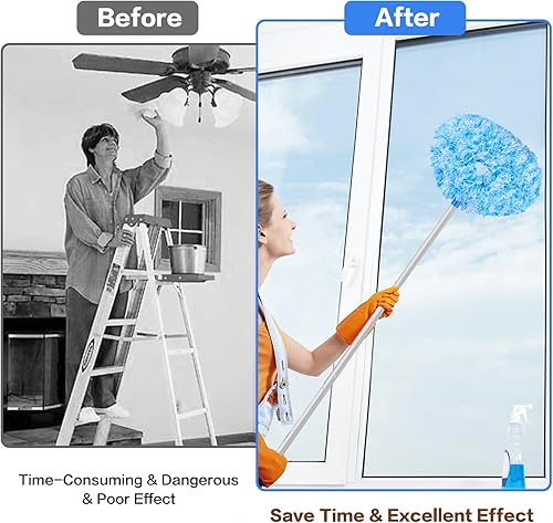 Vista 28 de Limpiador de ventilador de techo reutilizable de microfibra para ventilador de techo, limpiador extraíble con poste de extensión que se ajusta de 13
