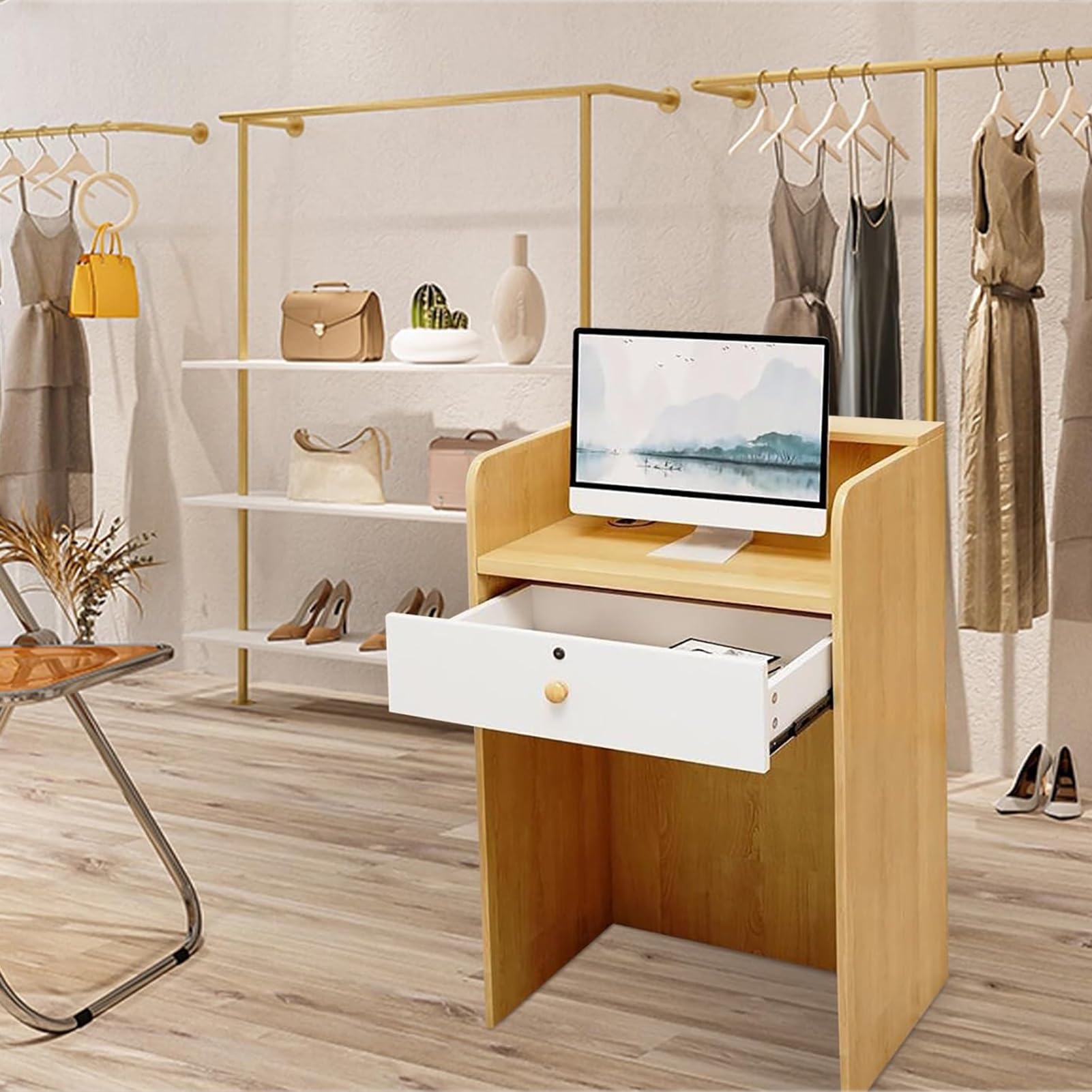 Mostrador De Recepción Pequeño, Moderno Mostrador De Oficina, Mesa De Recepción De 96 Cm, con Cajón con Cerradura, para Caja, Vestíbulo, Salón Y Área De Recepción