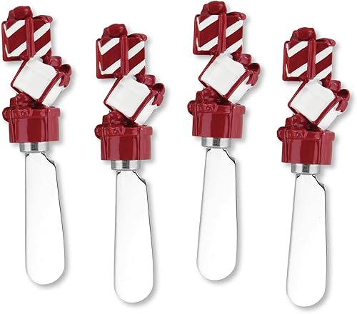 Supreme Housewares Cuchillos esparcidores de queso y mantequilla, decoración navideña, mango de resina pintado a mano con hoja de acero inoxidable,