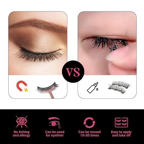 Miniatura 4 de SHEKA Pestañas magnéticas con aplicador delineador de ojos sin necesidad de pegamento aspecto natural ojos de gato esponjosas kit de pestañas