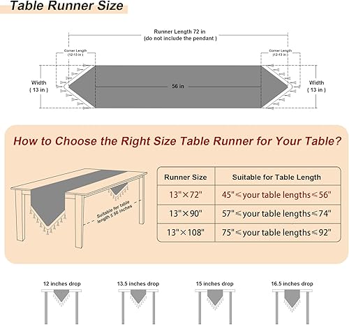 Miniatura 9 de Loom and Mill Camino de mesa de lujo de 90 pulgadas de largo, elegante camino de mesa de damasco jacquard con borlas múltiples hechas a mano para