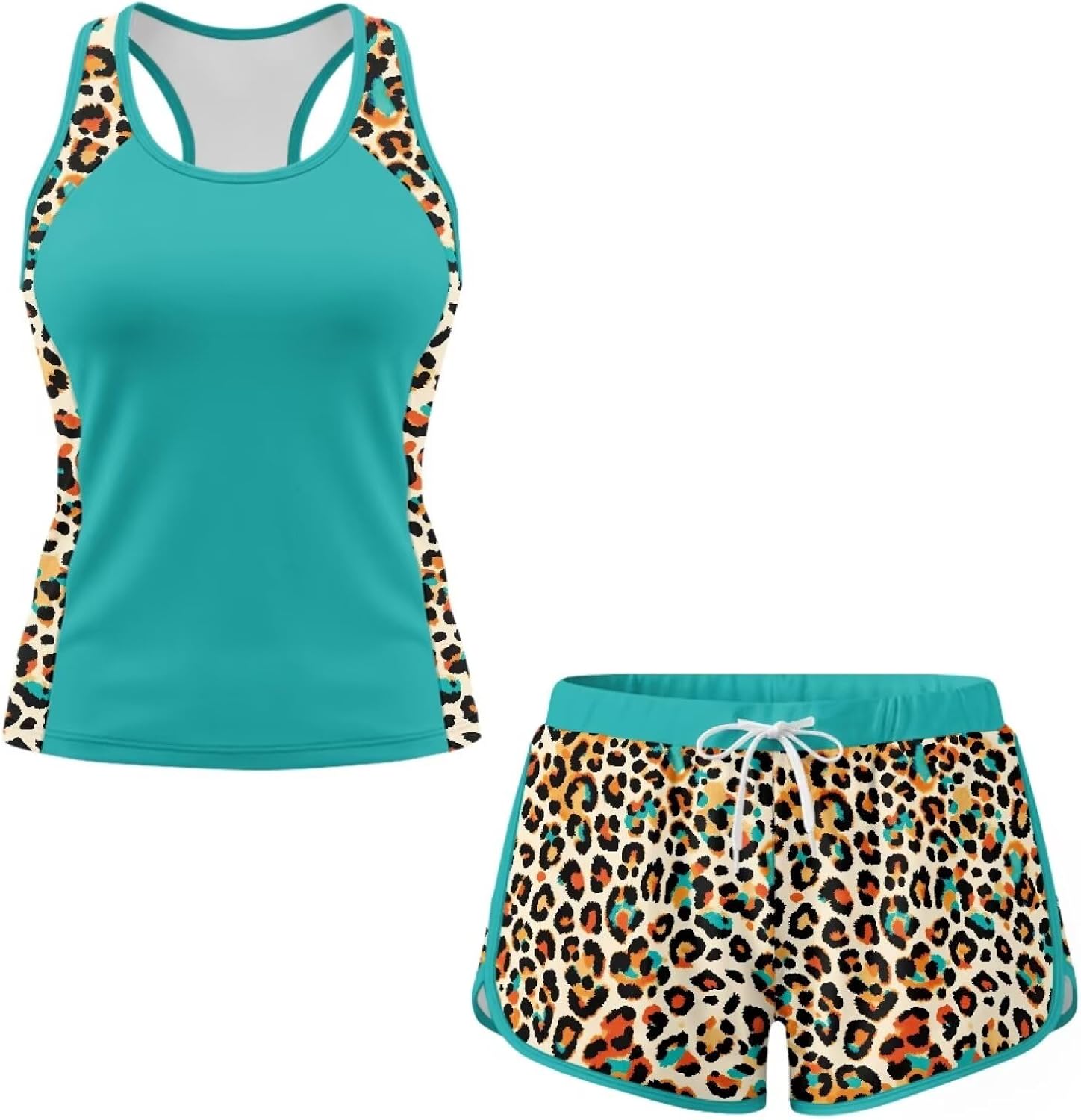 Womens Tankini Swimsuit with Sporty Pockets Shorts Two Piece Bathing Suit for Beach Pool Vacation Size S-6XL