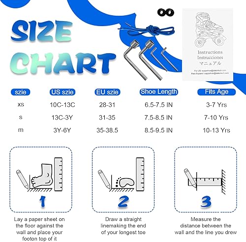 Miniatura 8 de whicow Patines de ruedas para niños y niñas, 4 tamaños ajustables para niños con todas las ruedas iluminadas, protección completa para deportes de