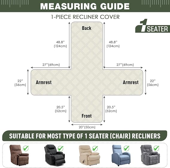 TAOCOCO 100% Waterproof Recliner Chair Cover Stay in Place, Recliner Covers for Small Recliner Chair with Pocket, Reclining Chair Cover Furniture Protector for Kids, Pets(20'', Bean Green)