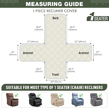 TAOCOCO 100% Waterproof Recliner Chair Cover Stay in Place, Recliner Covers for Small Recliner Chair with Pocket, Reclining Chair Cover Furniture Protector for Kids, Pets(20'', Bean Green)